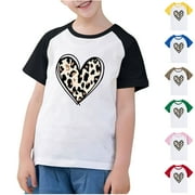YUGYXL Girls Boys Short Sleeve T-Shirts Toddler Crew Neck Tees Tops Summer Casual Heart Shaped Leopard Print Blouse Comfy Soft Sport TShirt Black,7 Years